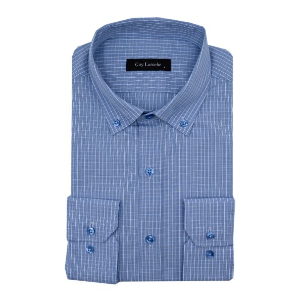 Πουκάμισο καρώ Guy Laroche σιέλ regular fit GLEW28228_BD_3 - 2XL, Σιέλ