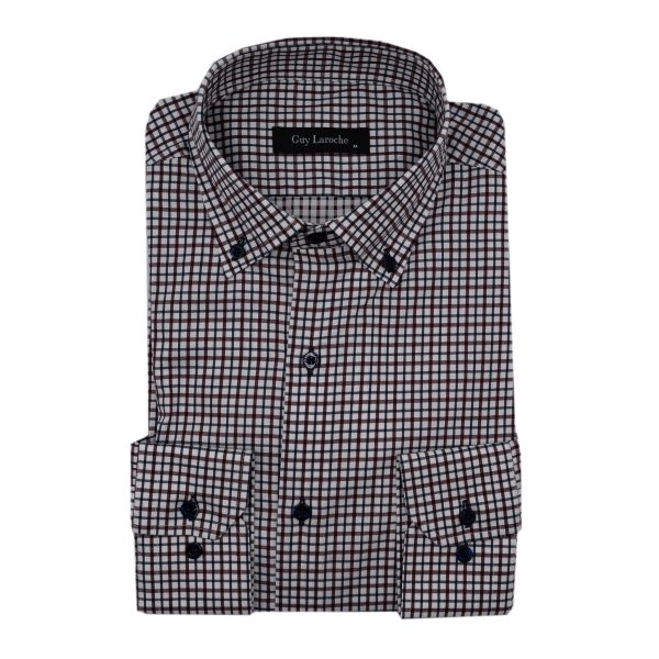 Πουκάμισο καρώ Guy Laroche μπορντώ regular fit GLEW28280_BD_1 - 3XL, Μπορντώ