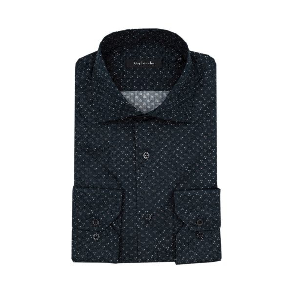 Πουκάμισο Guy Laroche μαύρο με μικροσχέδιο regular fit GLEW28705_CL_2 - M, Μαύρο