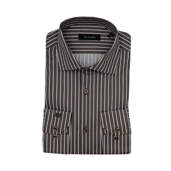 Πουκάμισο ριγέ Guy Laroche καφέ regular fit GLEW28713_CL_1 - 2XL, Καφέ