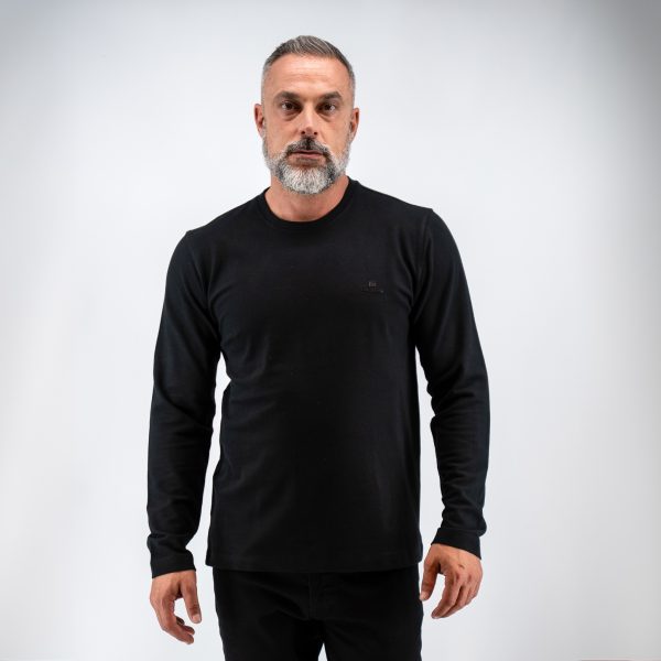 Μπλούζα λαιμόκοψη πικέ Guy Laroche μαύρη regular fit GLEW29001_17