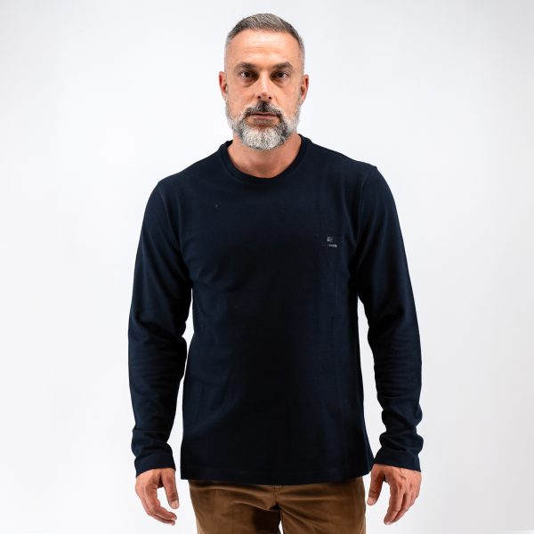 Μπλούζα λαιμόκοψη πικέ Guy Laroche μπλε regular fit GLEW29001_2