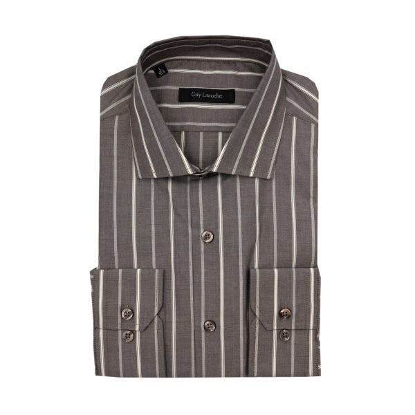 Πουκάμισο ριγέ Guy Laroche καφέ με μπεζ ρίγες regular fit GLFS18310_CL_1