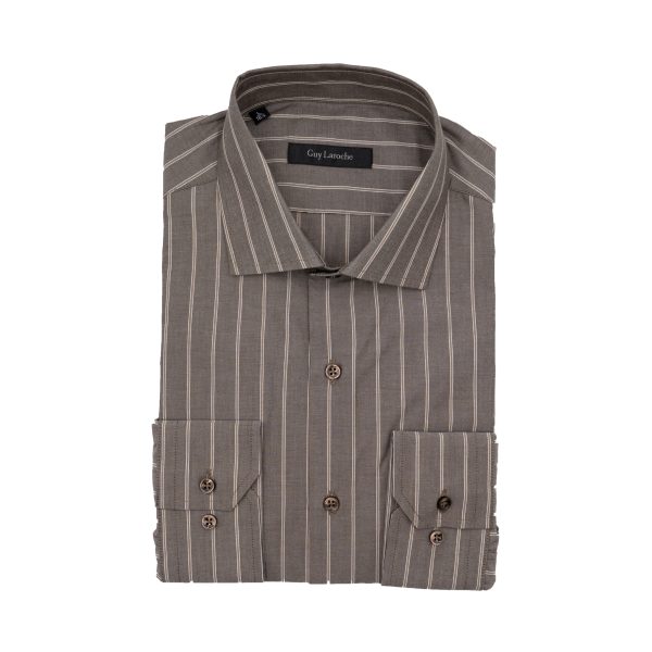 Πουκάμισο Guy Laroche καφέ με πορτοκαλί ρίγα regular fit GLFS18310_CL_2 - L, πορτοκαλι