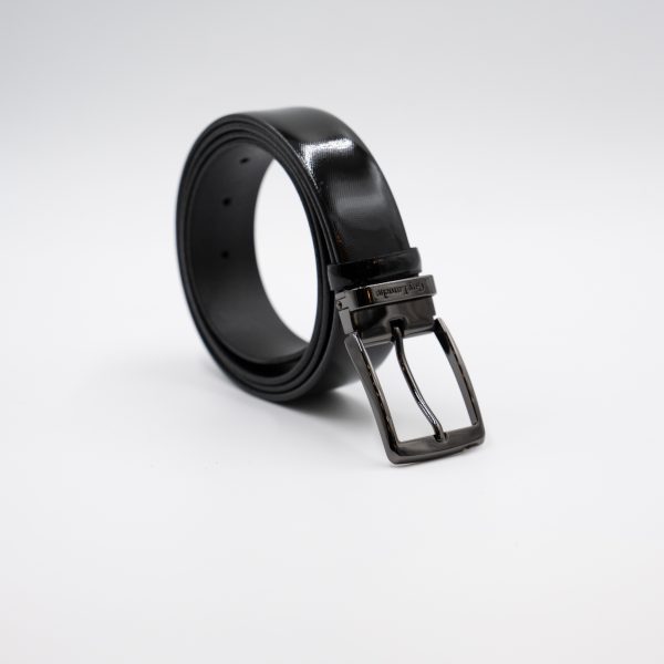 Ζώνη δερμάτινη Guy Laroche μαύρη λουστρίνι με σχέδιο GLF451_1 - 120, Μαύρο