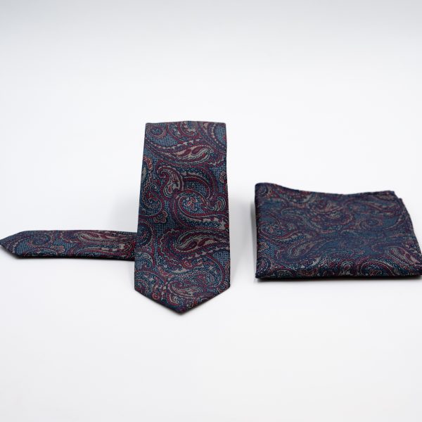 Σετ γραβάτας με ποσέτ Nino Venturi μπλε με μπορντώ λαχούρια VE25S081_11