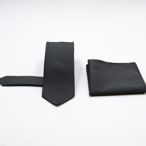 Σετ γραβάτας με ποσέτ Nino Venturi μαύρο με λευκό πουά VE25S087_1