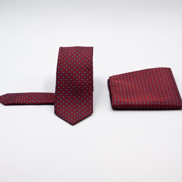 Σετ γραβάτας με ποσέτ Nino Venturi κόκκινη με μικροσχέδιο VE25S102_11