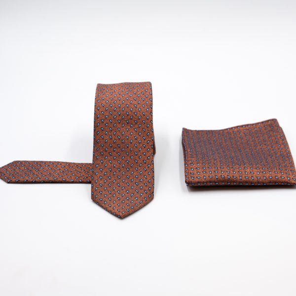 Σετ γραβάτας με ποσέτ Nino Venturi καφέ με μικροσχέδιο VE25S103_97