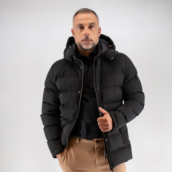 Μπουφάν φουσκωτό Guy Laroche με κουκούλα μαύρο regular fit GLEW241886_1 - 56, Μαύρο