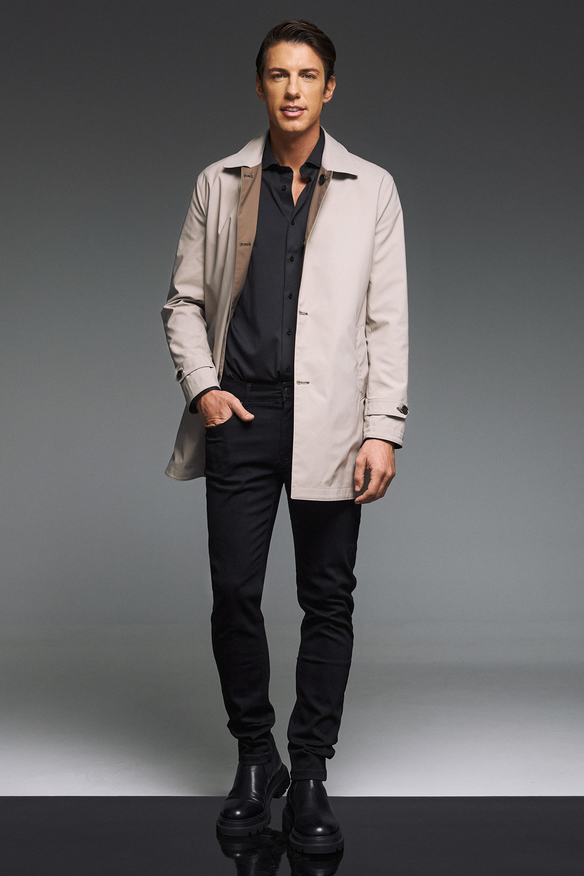 Καμπαρντίνα διπλής όψης Guy Laroche μπεζ/καφέ regular fit GLEW244037_2 - Image 8