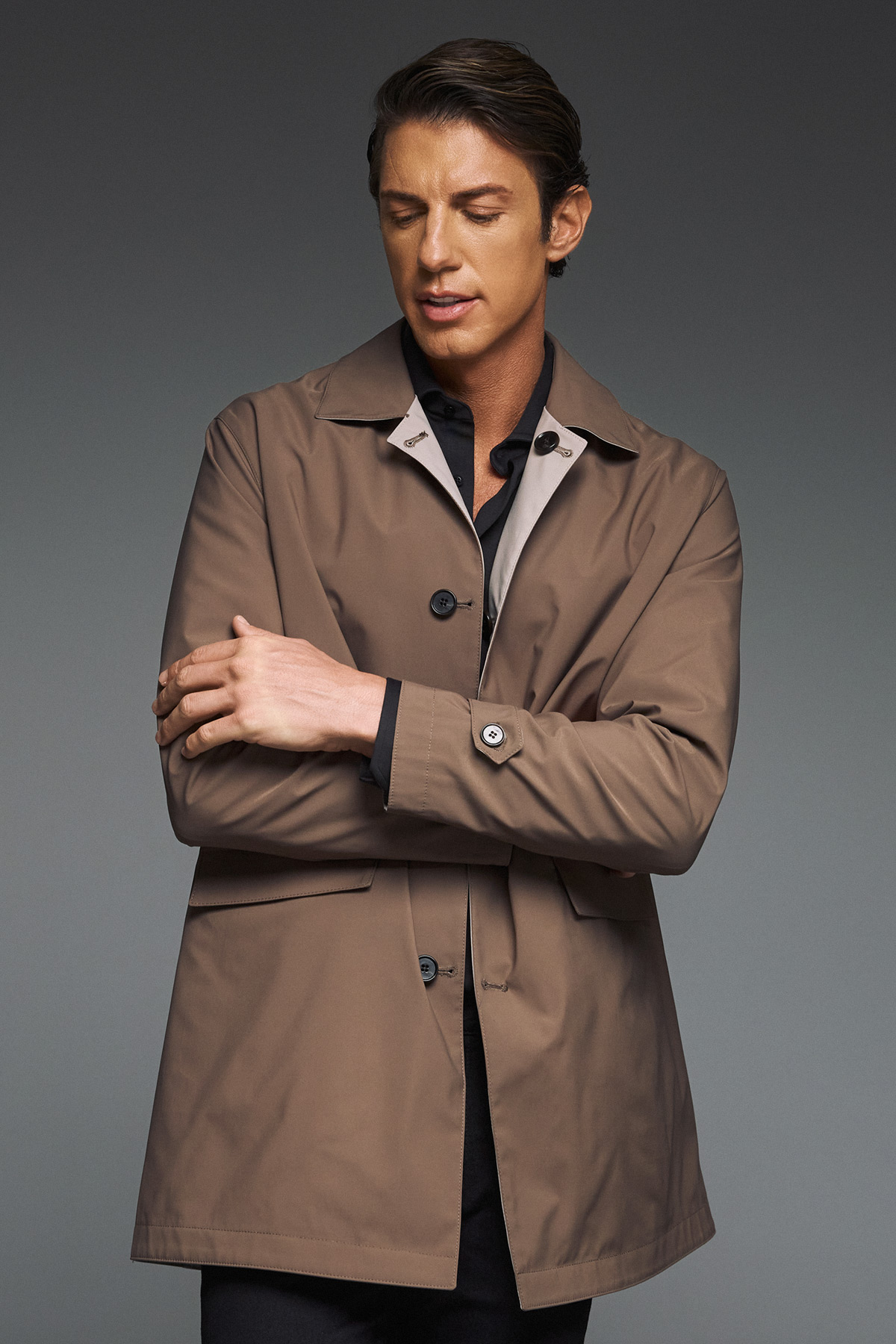 Καμπαρντίνα διπλής όψης Guy Laroche μπεζ/καφέ regular fit GLEW244037_2 - Image 2