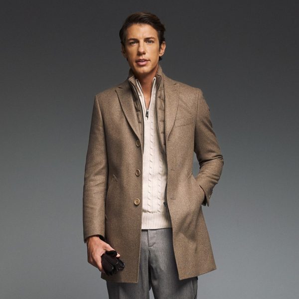 Ημίπαλτο με αποσπώμενη μόστρα Guy Laroche μπεζ-καφέ fit line GLEW26009_CK.250F_556