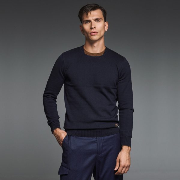 Πλεκτή λαιμόκοψη Guy Laroche μπλε regular fit GLEW27208_2
