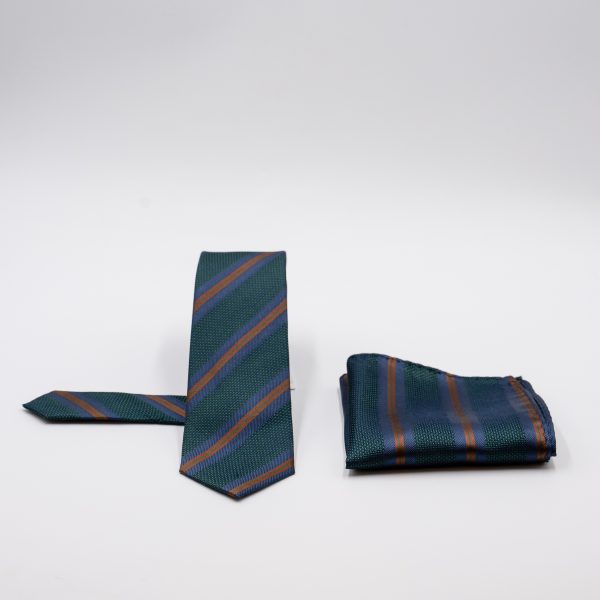 Σετ γραβάτας με ποσέτ Guy Laroche πράσινη ριγέ μεταξωτή GL25S061_9