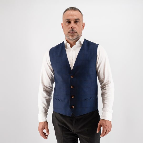 Γιλέκο κοστουμιού Guy Laroche μπλε καρώ fit line GLEW20136_800_4