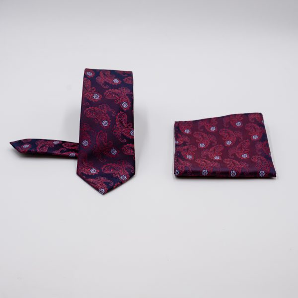 Σετ γραβάτας με ποσέτ Nino Venturi μπορντώ με μικροσχέδιο VE25S121_15