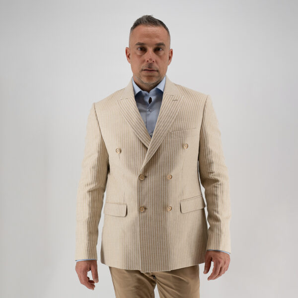 Σακάκι σταυρωτό ριγέ Guy Laroche μπεζ fit line GL2113212_10957_12