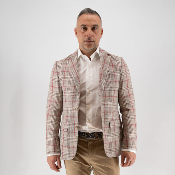 Σακάκι καρώ Guy Laroche μπεζ μισόφοδρο fit line GL2213209_10854_3