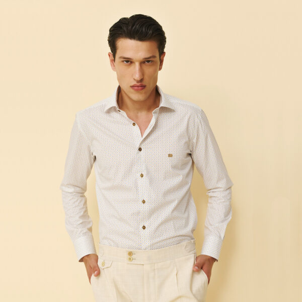 Πουκάμισο Guy Laroche με καφέ και μπλε μικροσχέδιο regular fit GLFS18295_CL_1 - 2XL, Καφέ