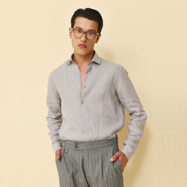 Πουκάμισο λινό Guy Laroche γκρι regular fit GLFS18355_CL_4