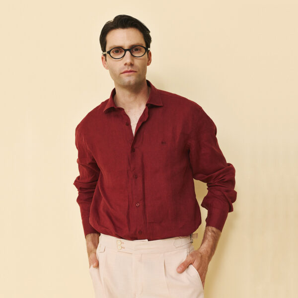 Πουκάμισο λινό Guy Laroche στο χρώμα της σκουριάς regular fit GLFS18708_CL_5