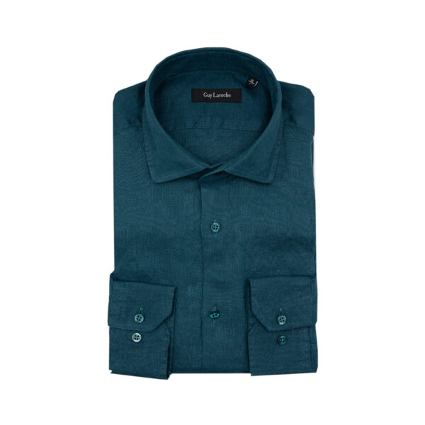 Πουκάμισο λινό Guy Laroche πετρόλ regular fit GLFS18708_CL_8