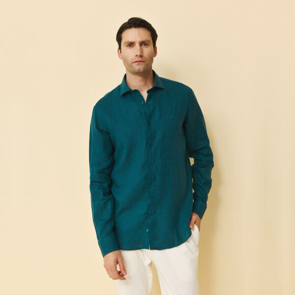 Πουκάμισο λινό Guy Laroche πετρόλ regular fit GLFS18708_CL_8