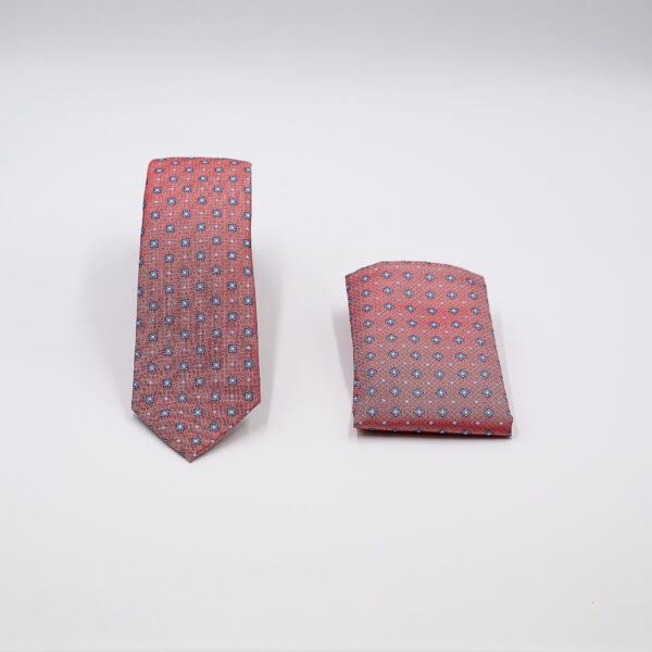 Σετ γραβάτας με ποσέτ Nino Venturi κοραλλί με μικροσχέδιο VE26S009_061