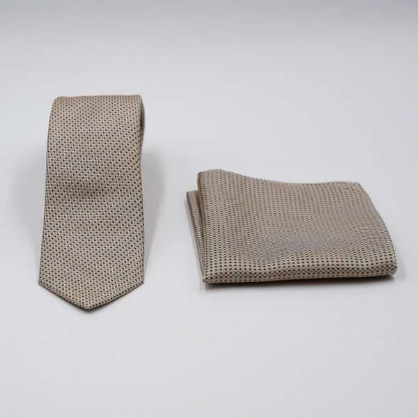 Σετ γραβάτας με ποσέτ Nino Venturi μπεζ με μικροσχέδιο VE26S010_7