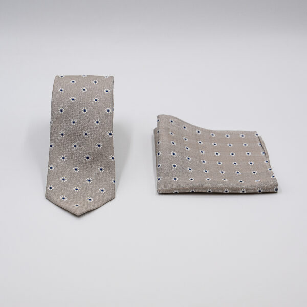 Σετ γραβάτας με ποσέτ Nino Venturi μπεζ με μικροσχέδιο VE26S018_7