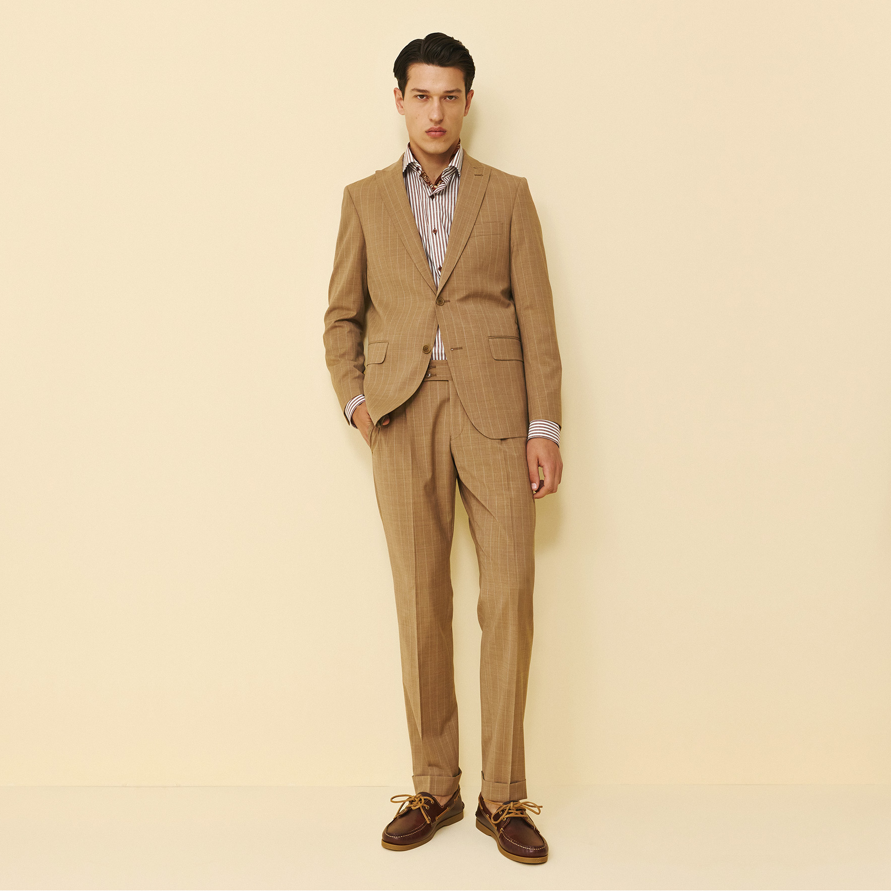 Κοστούμι ριγέ Guy Laroche κάμελ fit line GLFS11139_856N-098R_5