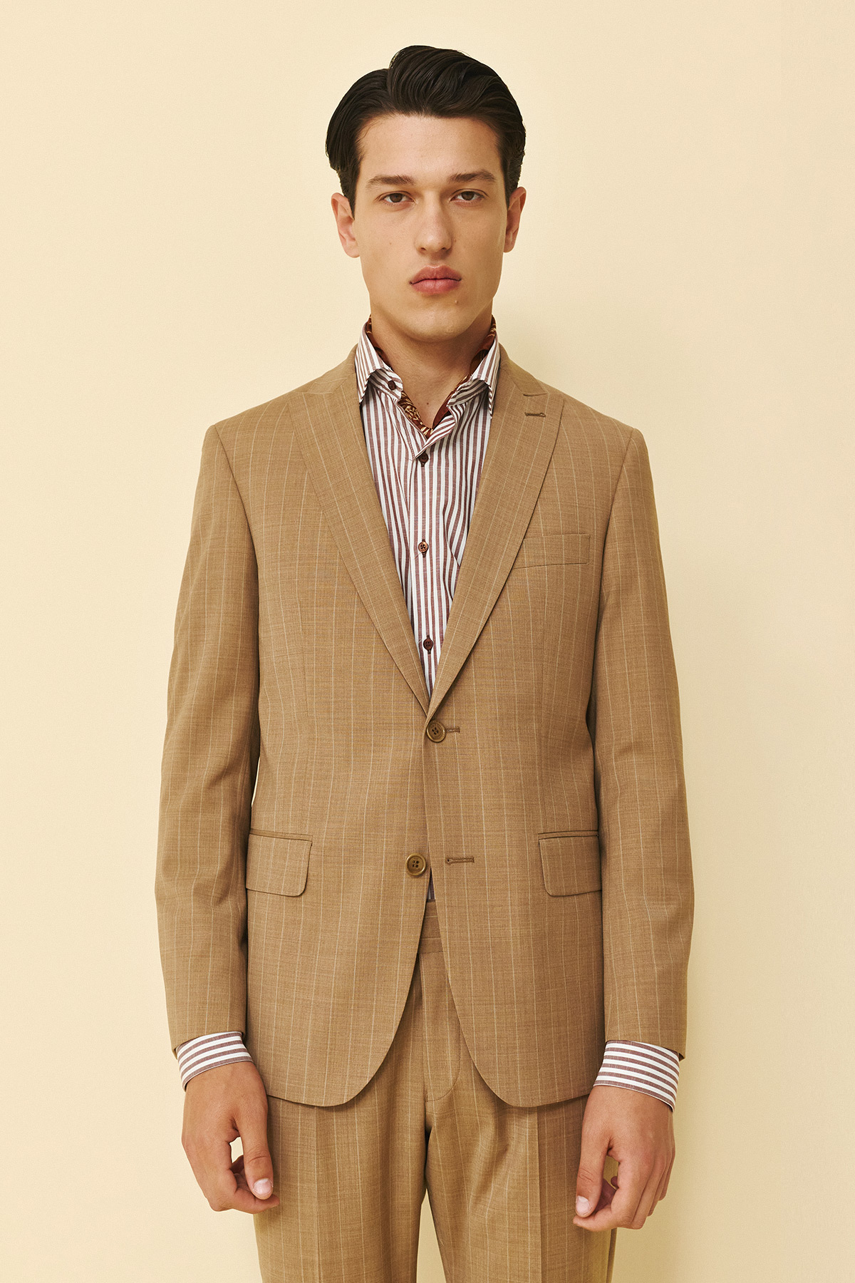 Κοστούμι ριγέ Guy Laroche κάμελ fit line GLFS11139_856N-098R_5 - Image 4