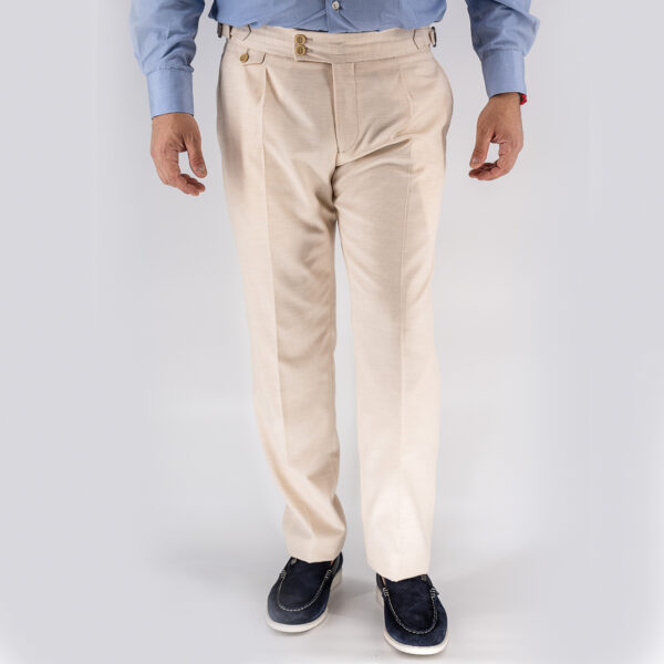 Παντελόνι με φαρδύ ζωνάρι Guy Laroche εκρού modern fit GLFS12208_096R_5 - 46, Εκρού