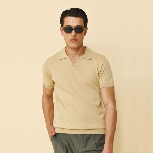 Μπλούζα πλεκτή με γιακά και βε Guy Laroche μπεζ modern fit GLFS17221_1 - XL, Μπεζ