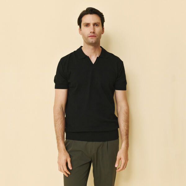 Μπλούζα πλεκτή με γιακά και βε Guy Laroche μαύρο modern fit GLFS17221_17