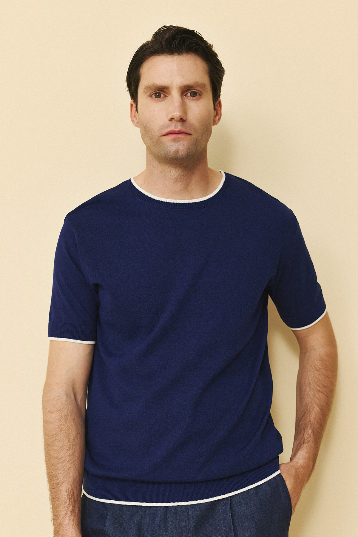 Μπλούζα πλεκτή κολλεγίου Guy Laroche μπλε modern fit GLFS17222_2 - Image 2