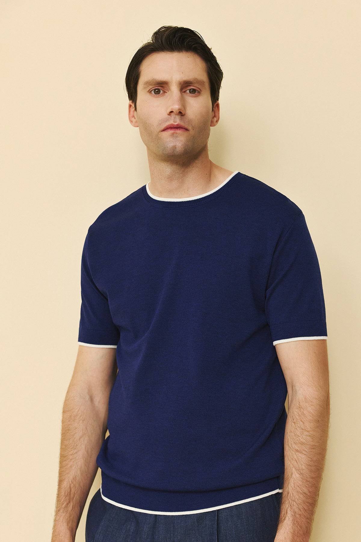 Μπλούζα πλεκτή κολλεγίου Guy Laroche μπλε modern fit GLFS17222_2 - Image 3