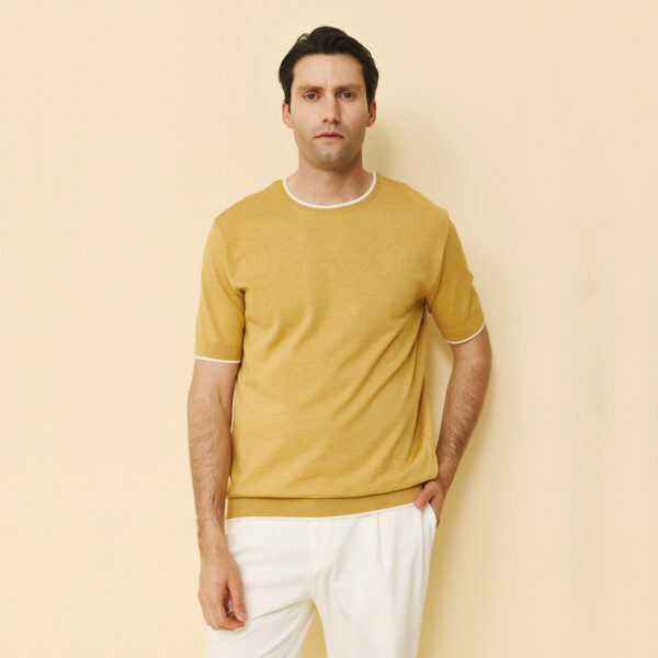 Μπλούζα πλεκτή κολλεγίου Guy Laroche κάμελ modern fit GLFS17222_3 - L, κάμελ
