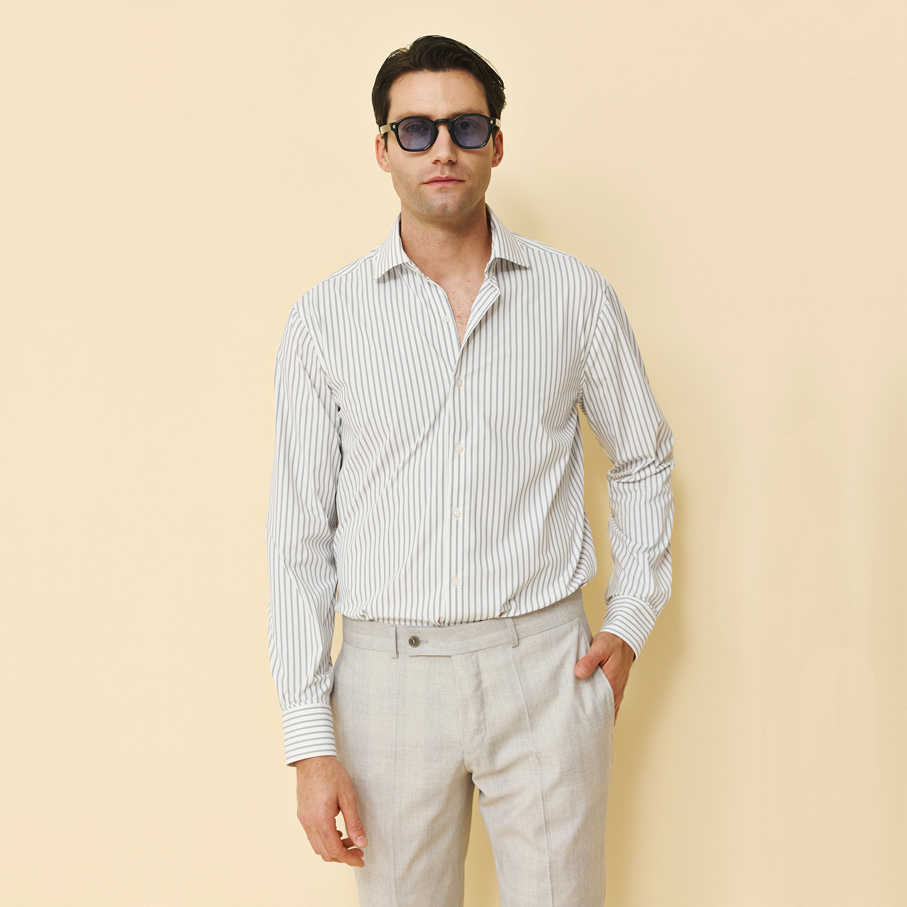 Πουκάμισο ριγέ Guy Laroche λευκό με γκρι fit line GLFS18223_FIT_1