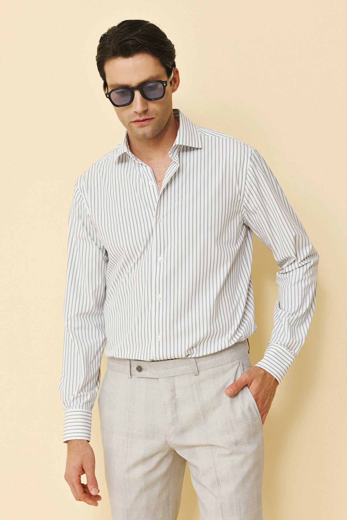 Πουκάμισο ριγέ Guy Laroche λευκό με γκρι fit line GLFS18223_FIT_1 - Image 2