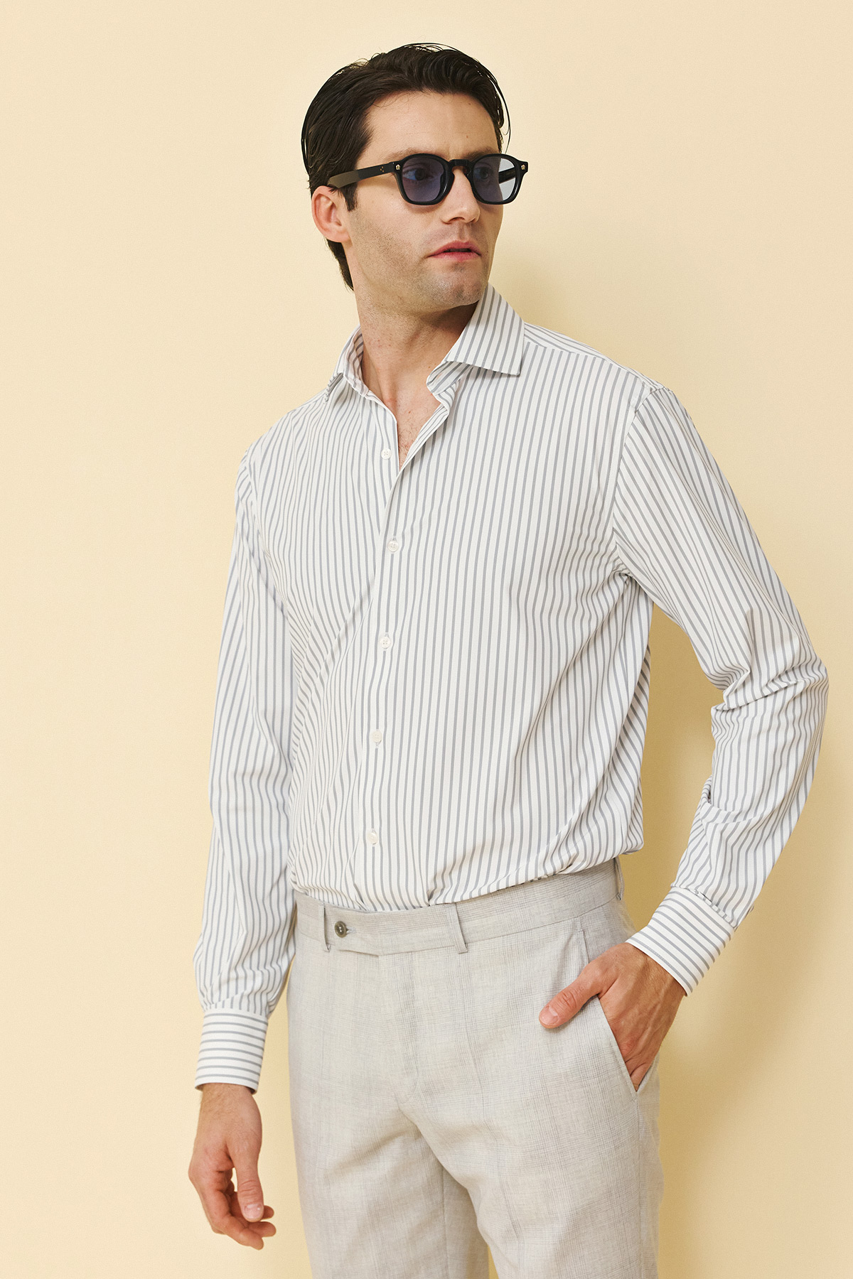 Πουκάμισο ριγέ Guy Laroche λευκό με γκρι fit line GLFS18223_FIT_1 - Image 3