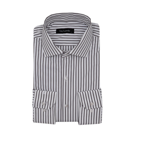 Πουκάμισο ριγέ Guy Laroche λευκό με καφέ fit line GLFS18223_FIT_3