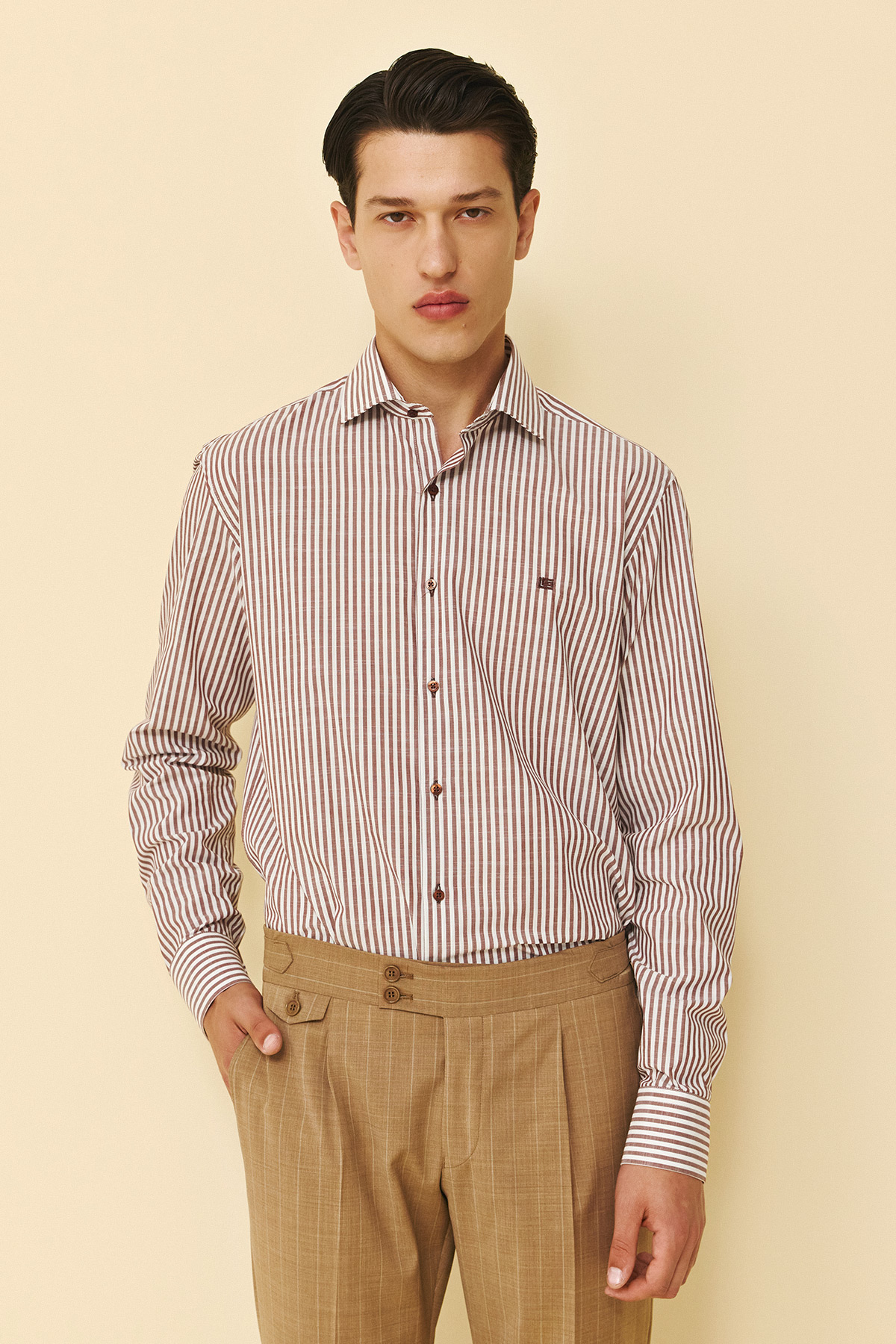 Πουκάμισο ριγέ Guy Laroche καφέ regular fit GLFS18240_CL_1 - Image 2