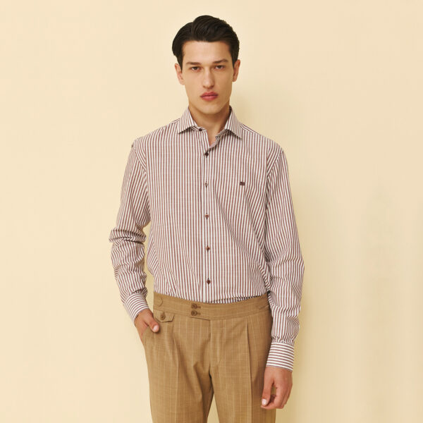 Πουκάμισο ριγέ Guy Laroche καφέ regular fit  GLFS18240_CL_1