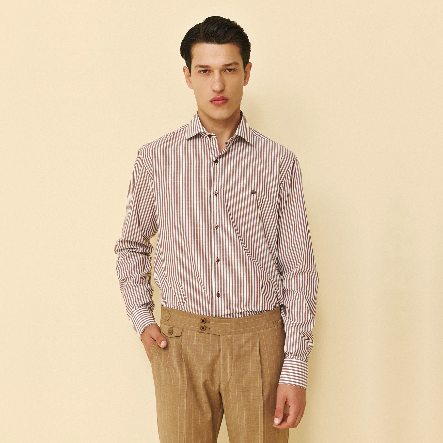 Πουκάμισο ριγέ Guy Laroche καφέ regular fit GLFS18240_CL_1