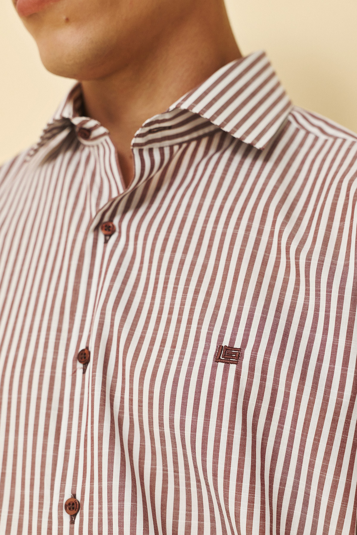 Πουκάμισο ριγέ Guy Laroche καφέ regular fit GLFS18240_CL_1 - Image 3