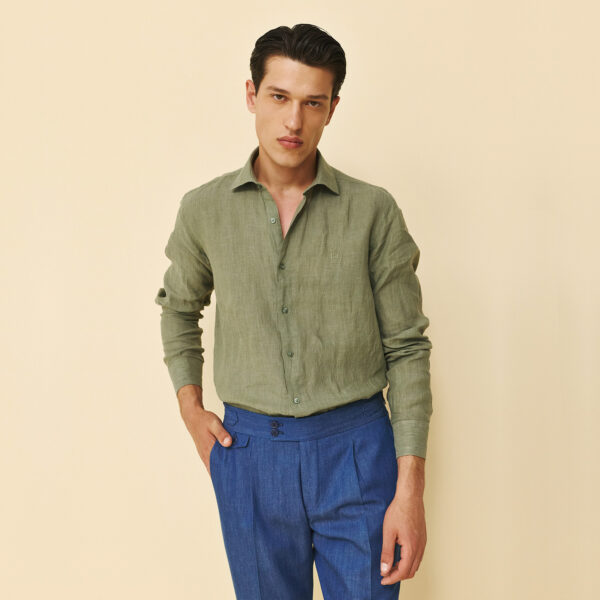 Πουκάμισο λινό Guy Laroche χακί regular fit GLFS18355_CL_1