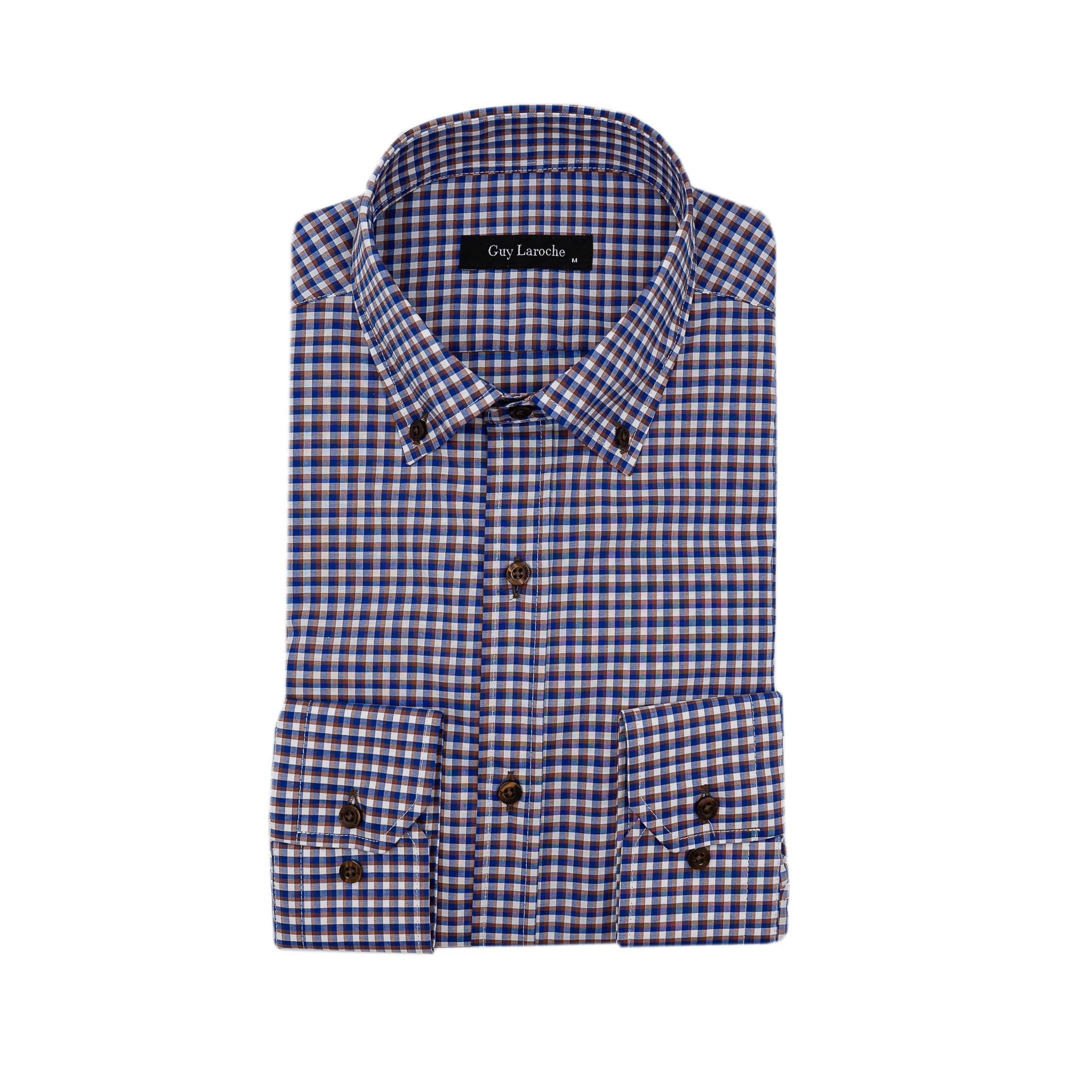 Πουκάμισο καρώ Guy Laroche καφέ με μπλε ρουά regular fit GLFS18296_BD_1