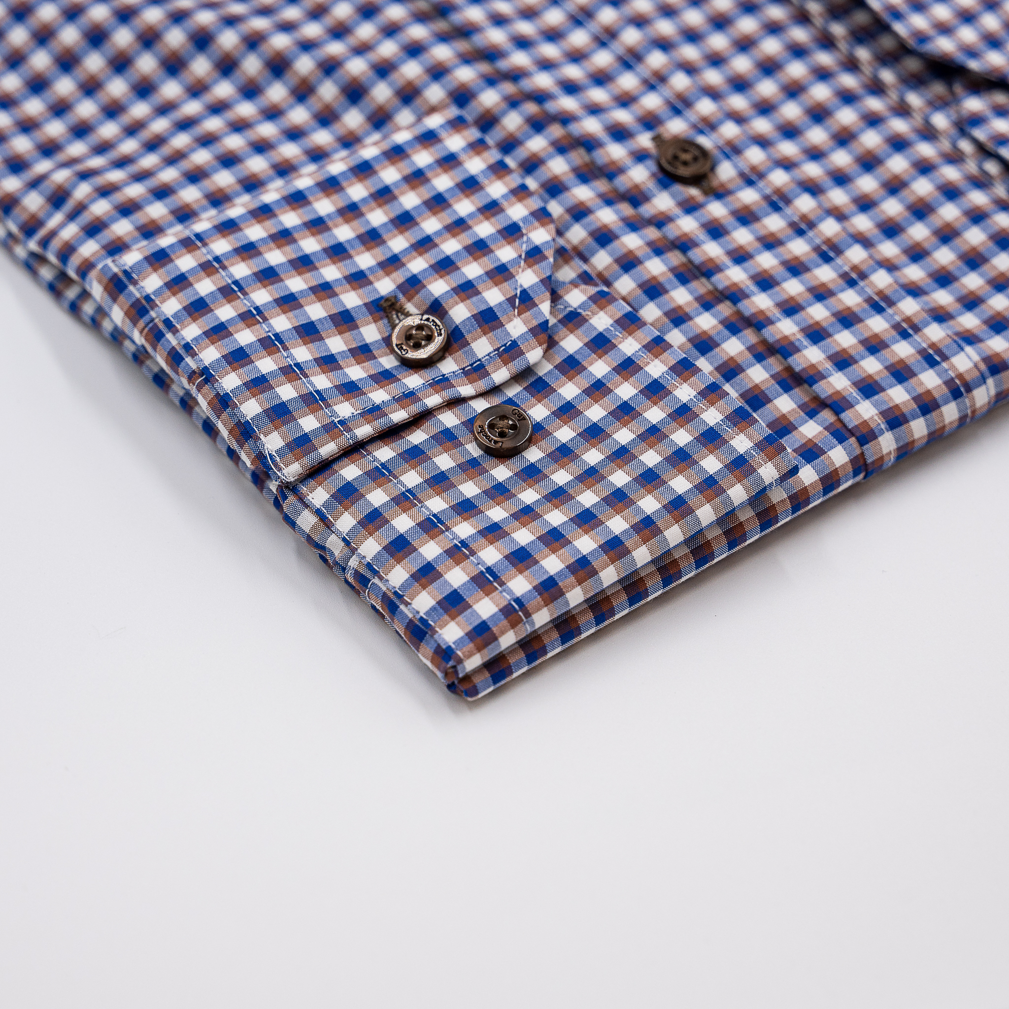 Πουκάμισο καρώ Guy Laroche καφέ με μπλε ρουά regular fit GLFS18296_BD_1 - Image 4